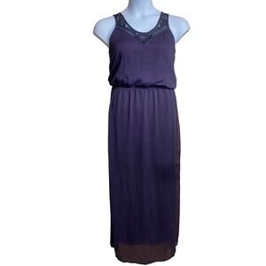 Express deep purple sleeveless maxi dress with black lace and splits - Women's M